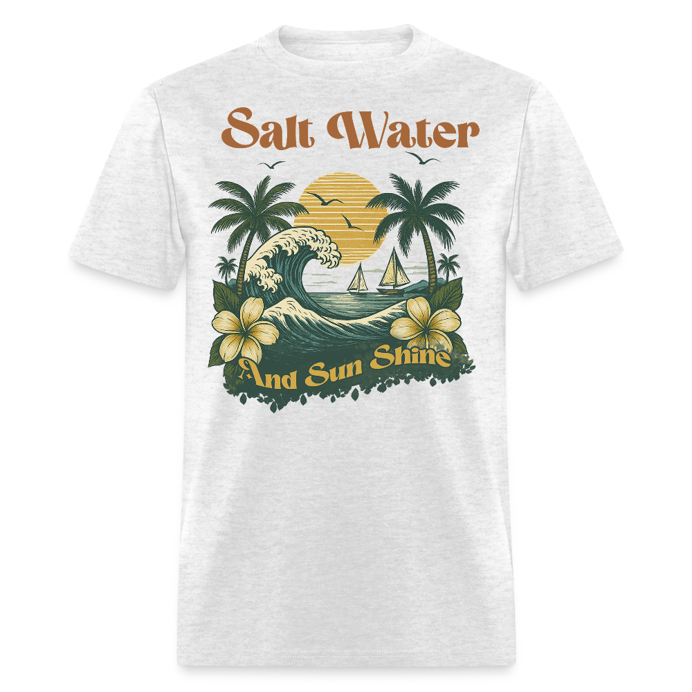 Saltwater And Sunshine Summer Retro Beach Vacation T-shirt - light heather gray