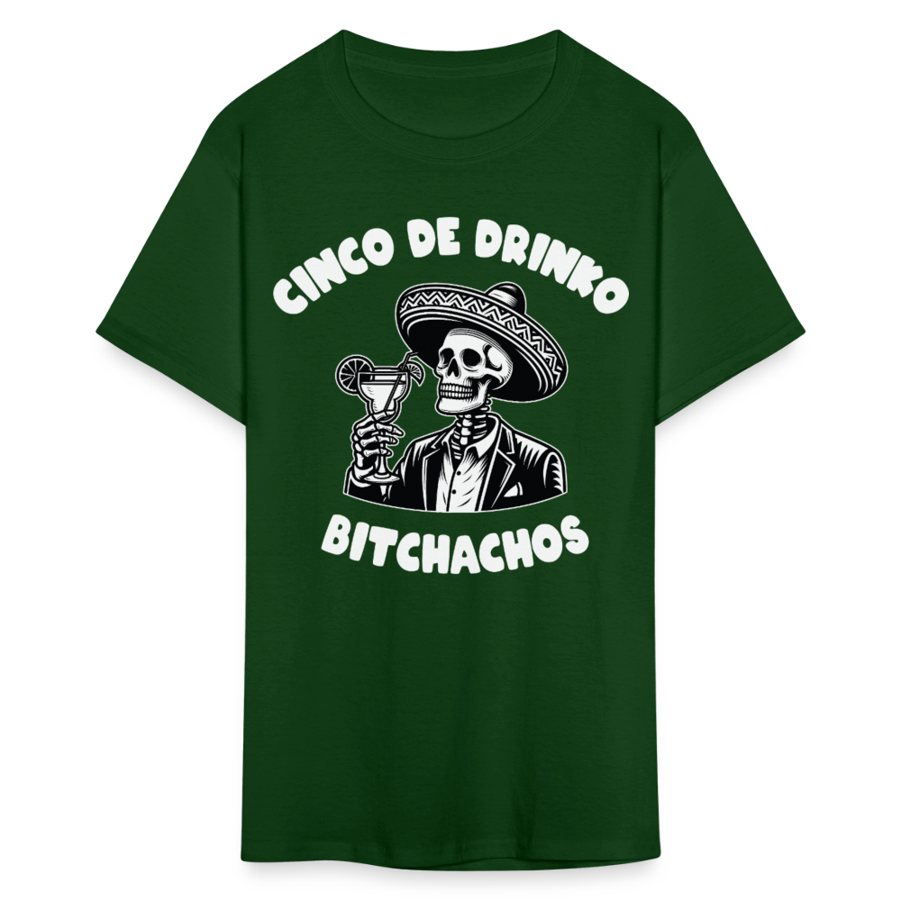 Cinco de Drinko Graphic Tee Skeleton Drinking Margarita T-shirt - forest green