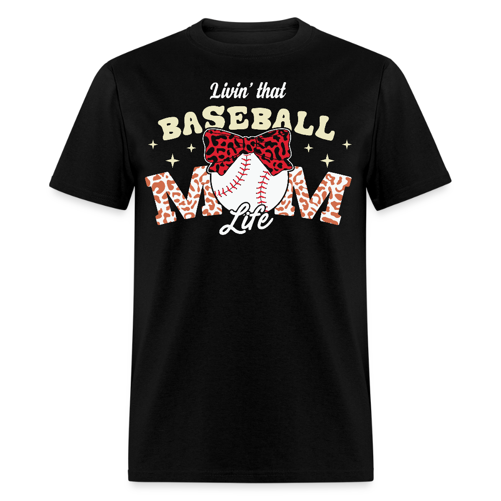 Baseball Mom Tee With Leopard Print T-Shirt - black