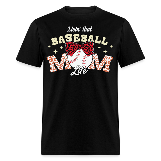 Baseball Mom Tee With Leopard Print T-Shirt - black
