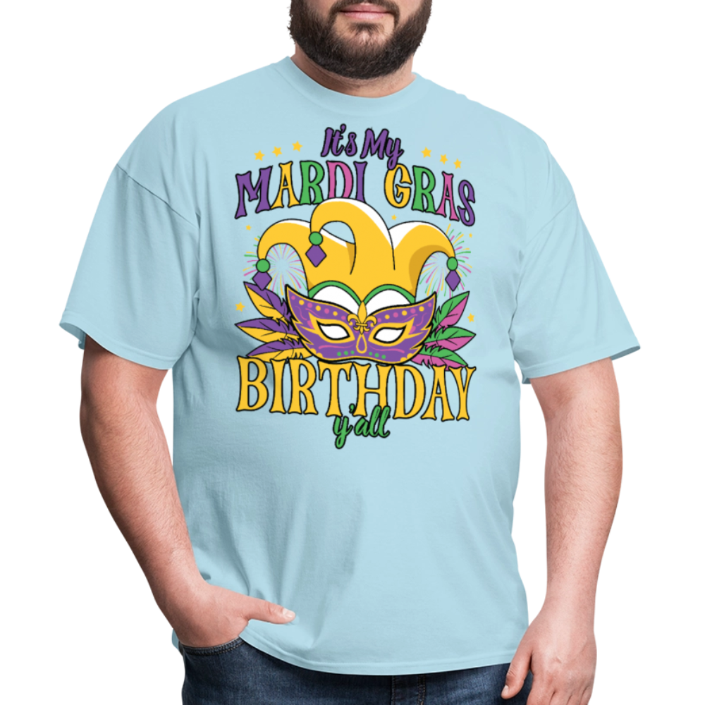 Funny Mardi Gras Birthday Party Outfit Mardi Gras Birthday Y'all T-shirt - powder blue