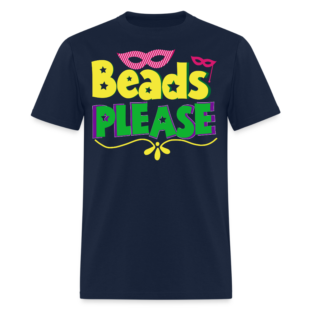 Cute and Colorful Festival Tee Beads Please Mardi Gras Party T-shirt - navy