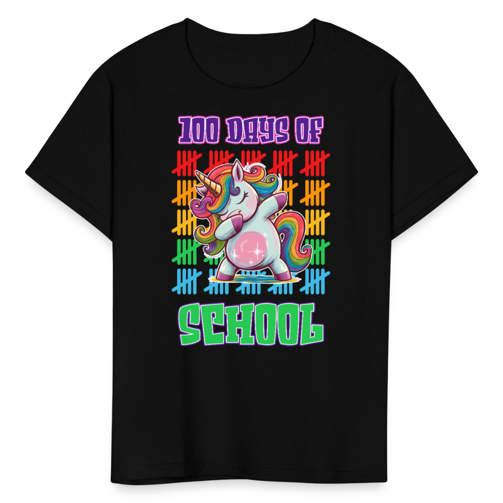 100 Days Of School Unicorn Kids T-Shirt - black