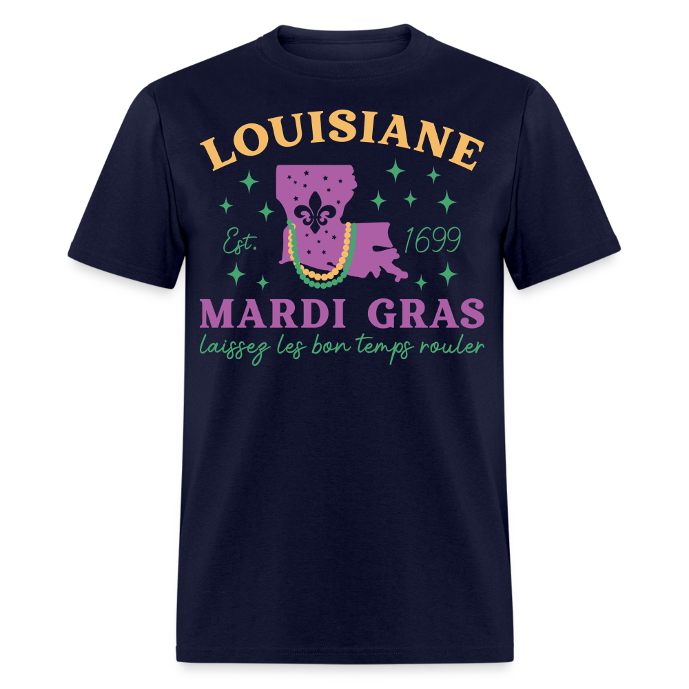 Louisiana State Pride Mardi Gras Tee Laissez Les Bon Temps Rouler T-shirt - navy