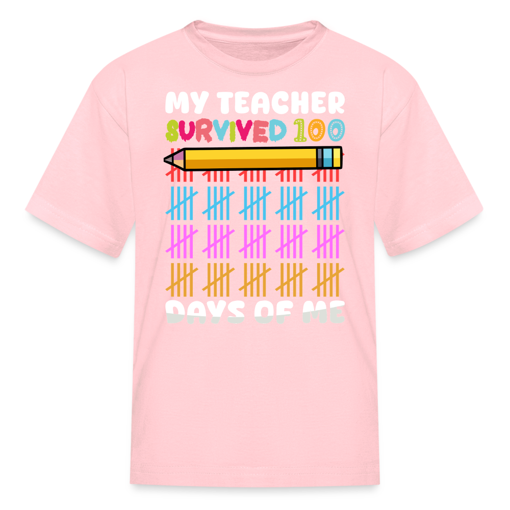 Teacher Survived 100 Days Of School Cute Kids Milestone T-shirt - pink