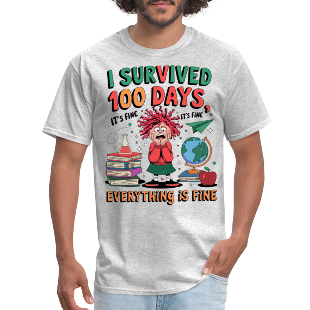 I Survived 100 Days of School Shirt - Funny Teacher and Student Celebration Unisex T-Shirt - heather gray