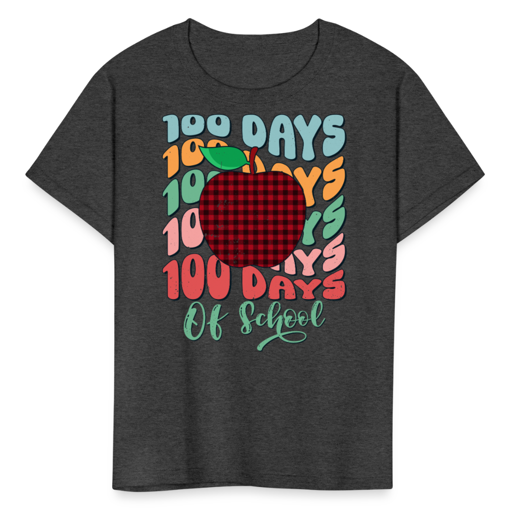 100th Day of School Outfit for Kids Buffalo Plaid Apple 100 Days T-Shirt - heather black