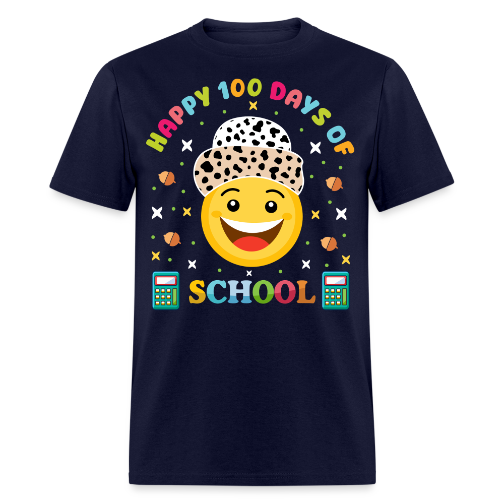 Happy 100 Days of School Teacher Tee 100 Days Smiley Face T-shirt - navy