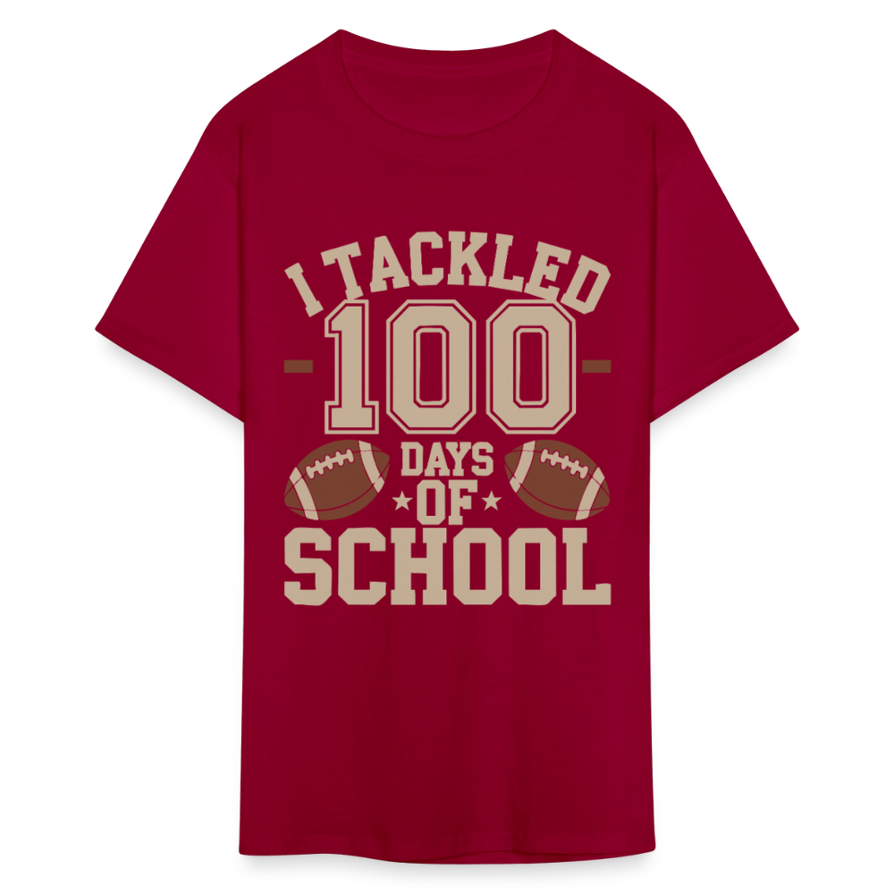 100 Days Of School Tee For Teachers Funny Football Themed School T-shirt - dark red