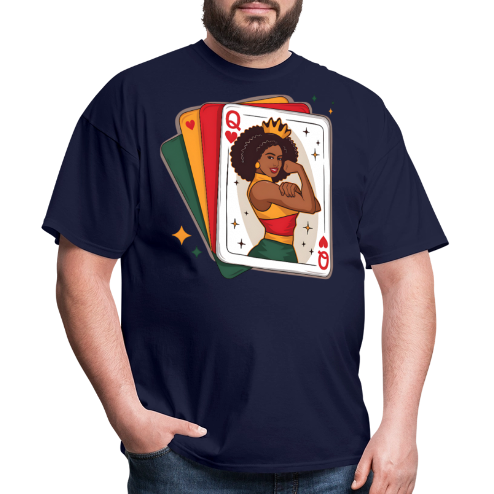 African American Queen Graphic Tee Black Queen Playing Card T-shirt - navy