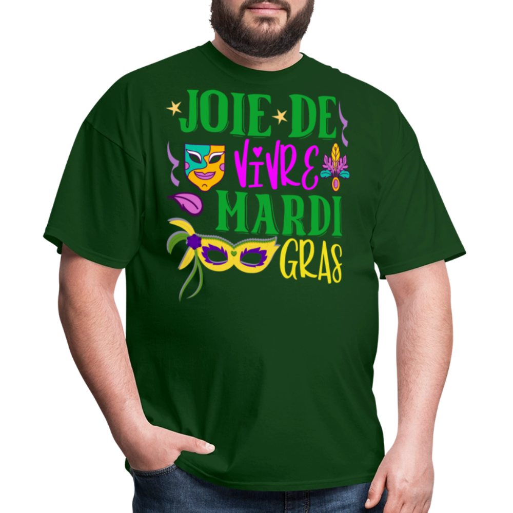 Joie De Vivre Mardi Gras Graphic Tee Colorful Masquerade Mask T-shirt - forest green