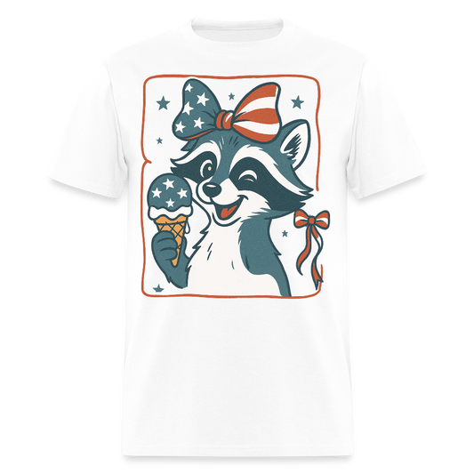4th Of July Ice Cream Patriotic Raccoon T-Shirt - white