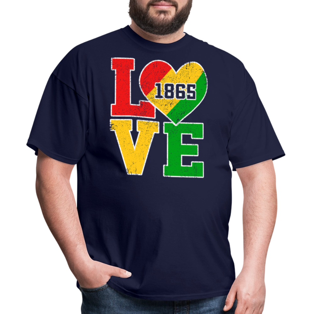 Juneteenth 1865 Tee With African Pride Afrocentric Heart T-shirt - navy