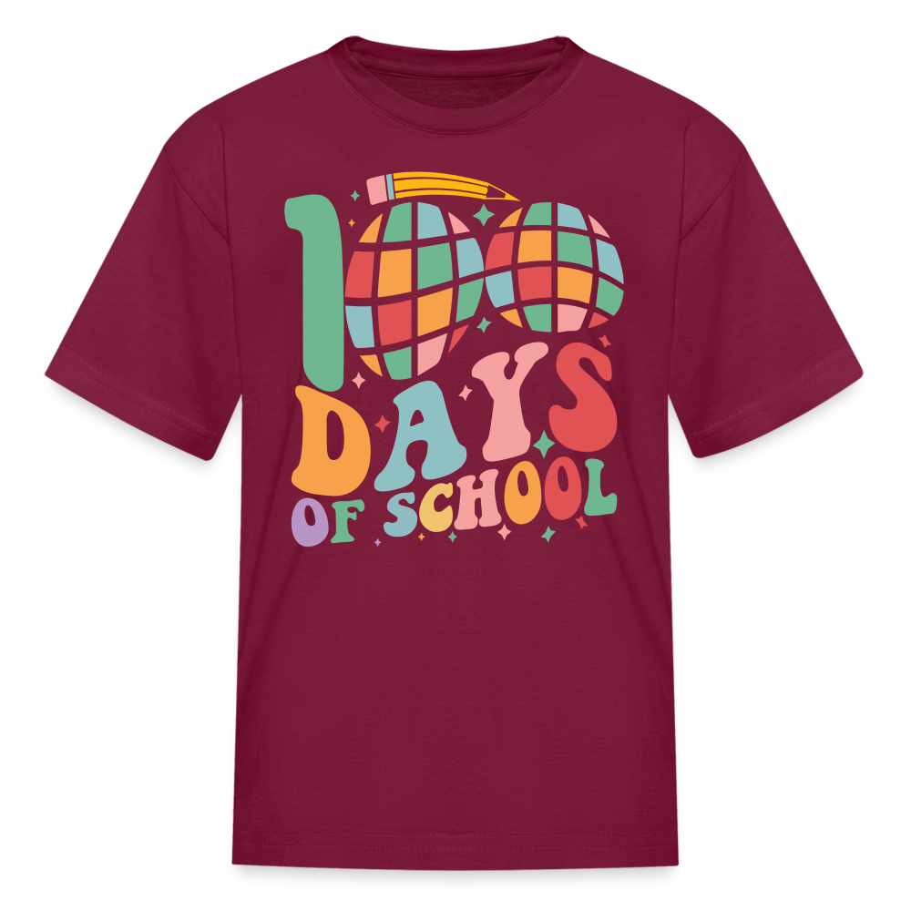 Retro 100 Days Of School Disco Ball Kids T-Shirt - burgundy