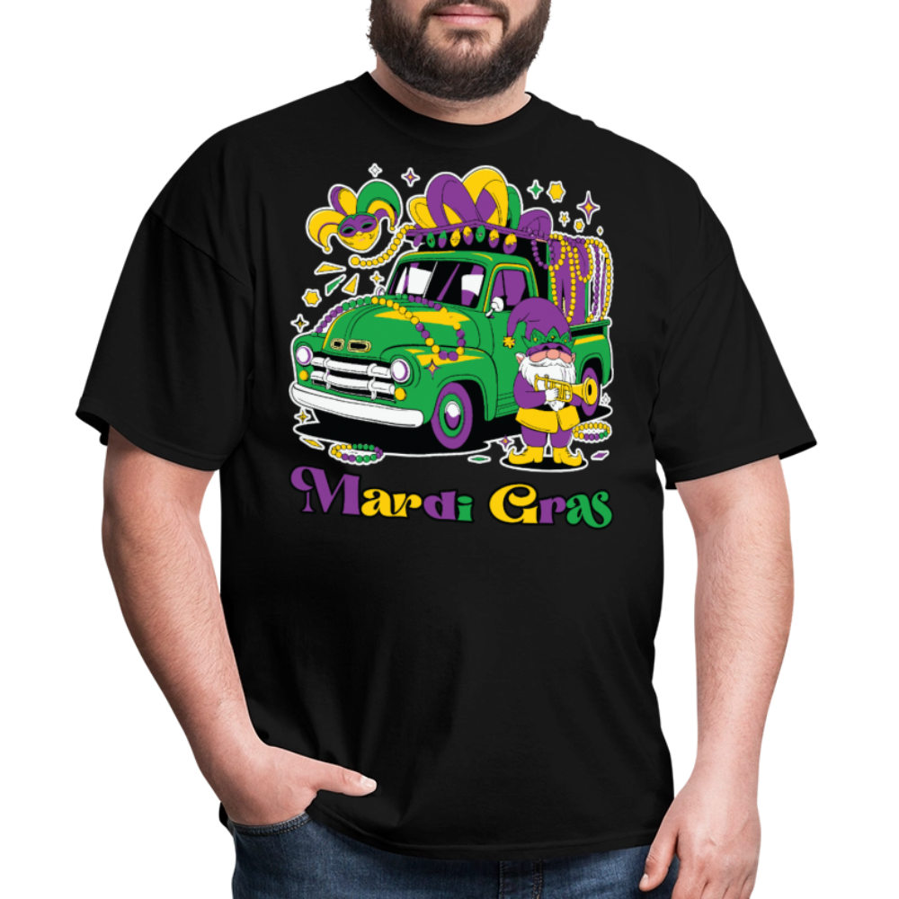 Funny Mardi Gras Truck And Beads Graphic Tee Mardi Gras Gnome T-shirt - black