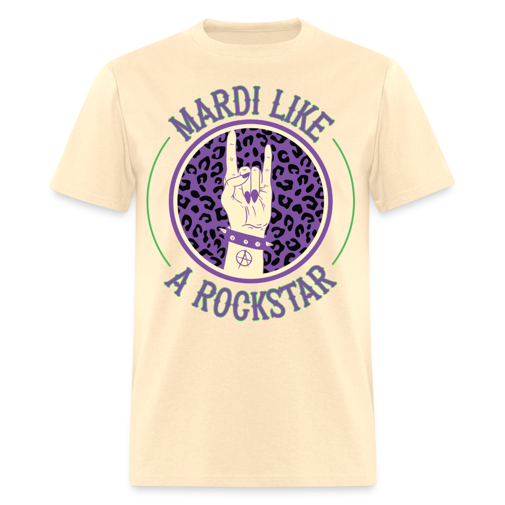 Leopard Print Rock Hand Gesture Tee Mardi Gras Rockstar T-shirt - natural