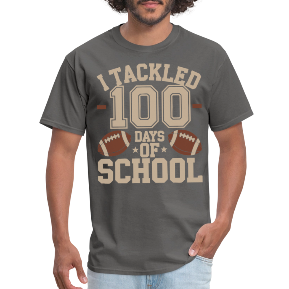 100 Days Of School Tee For Teachers Funny Football Themed School T-shirt - charcoal