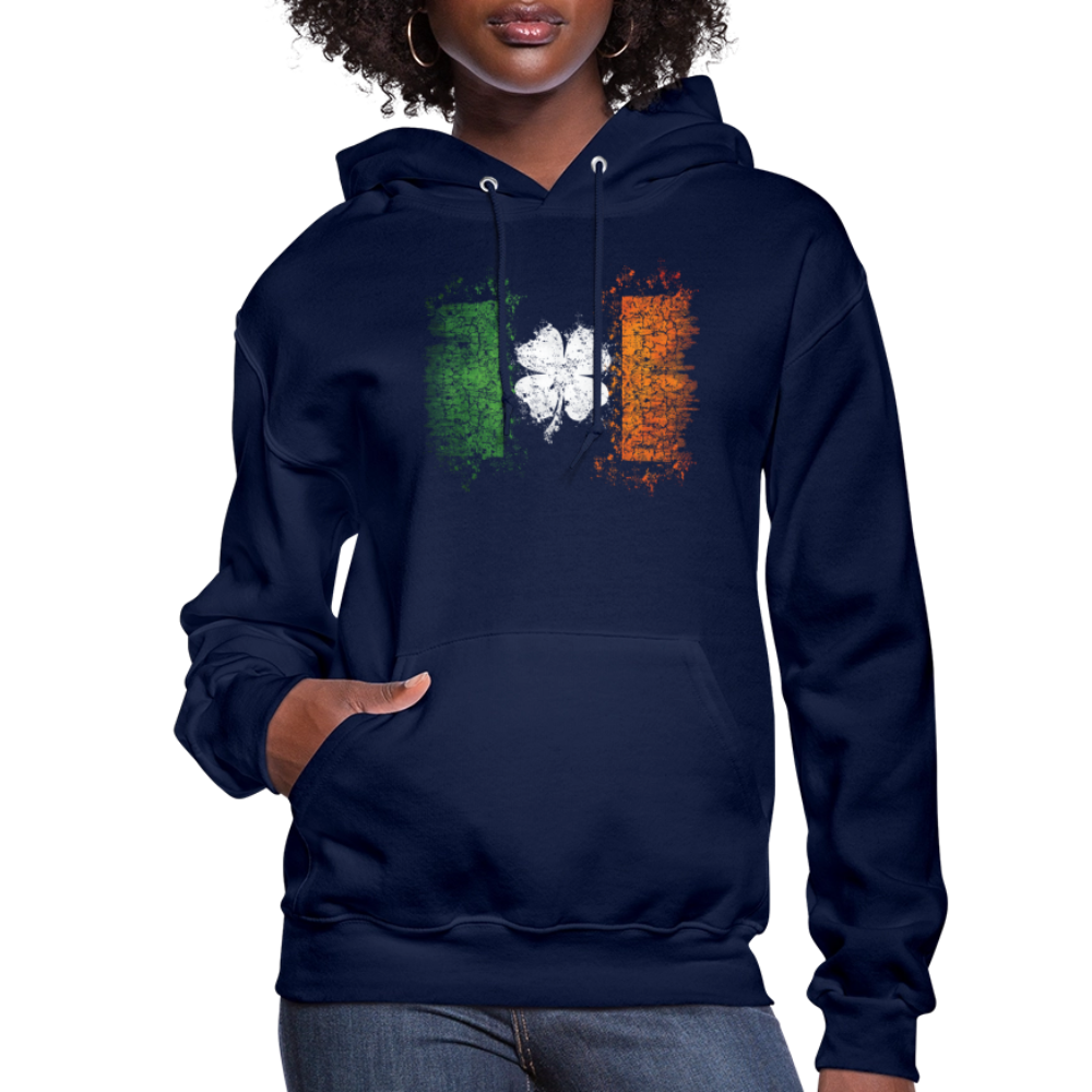 Women's Irish Flag Distressed Shamrock Hoodie - St Patrick's Day - navy