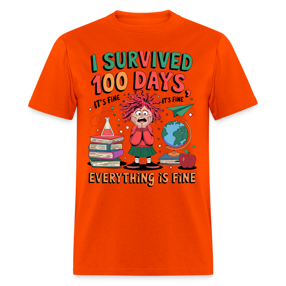 I Survived 100 Days of School Shirt - Funny Teacher and Student Celebration Unisex T-Shirt - orange