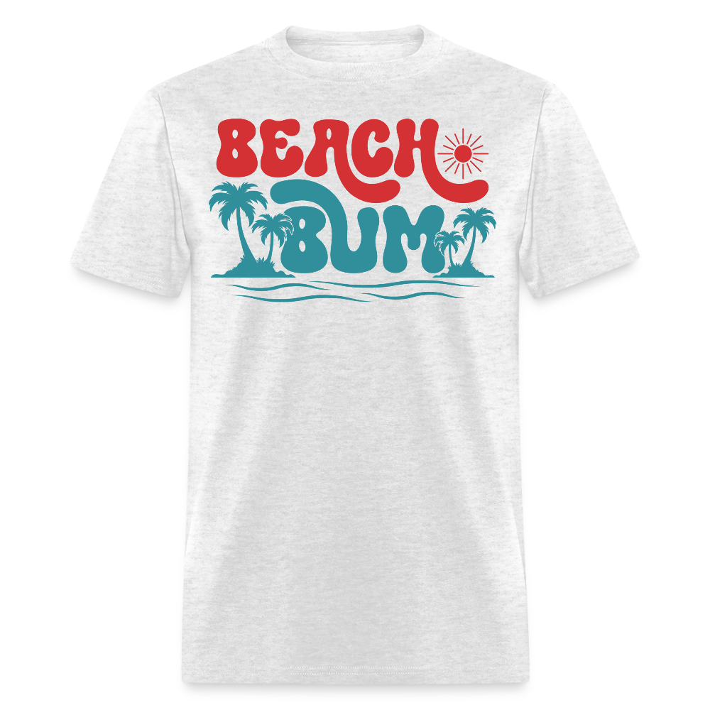 Retro Beach Bum Summer Palm Tree Print T-shirt - light heather gray