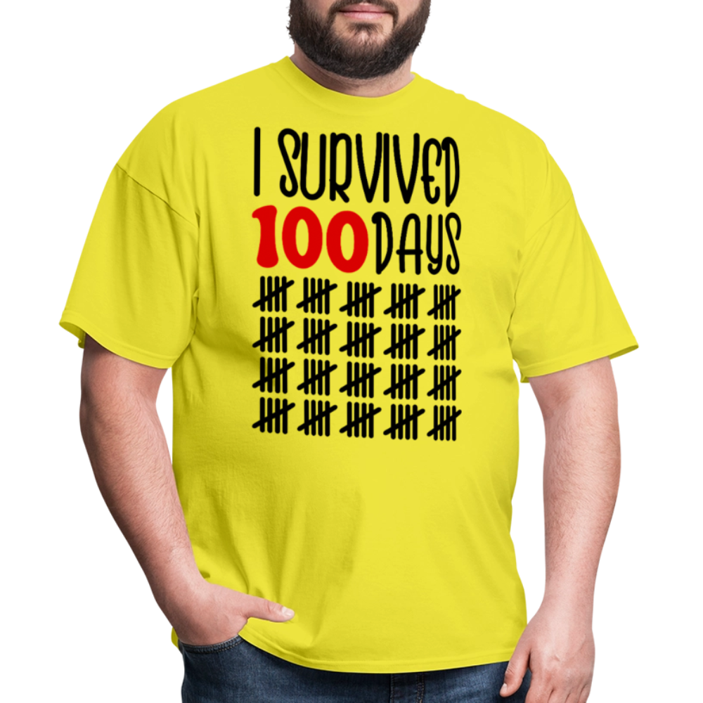 Funny 100 Days Survived School Tee Teacher Appreciation T-shirt - yellow