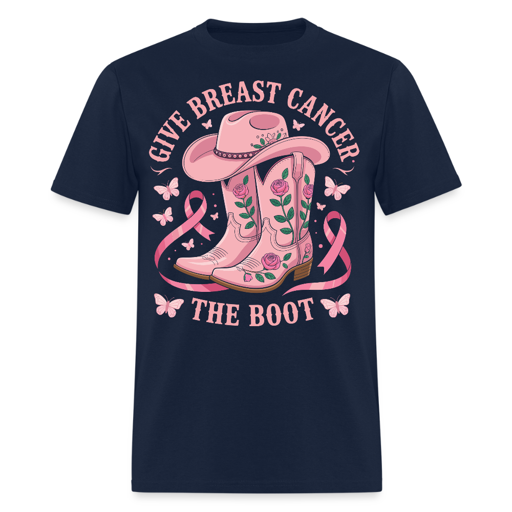Give Breast Cancer The Boot Pink Boots T-Shirt - navy