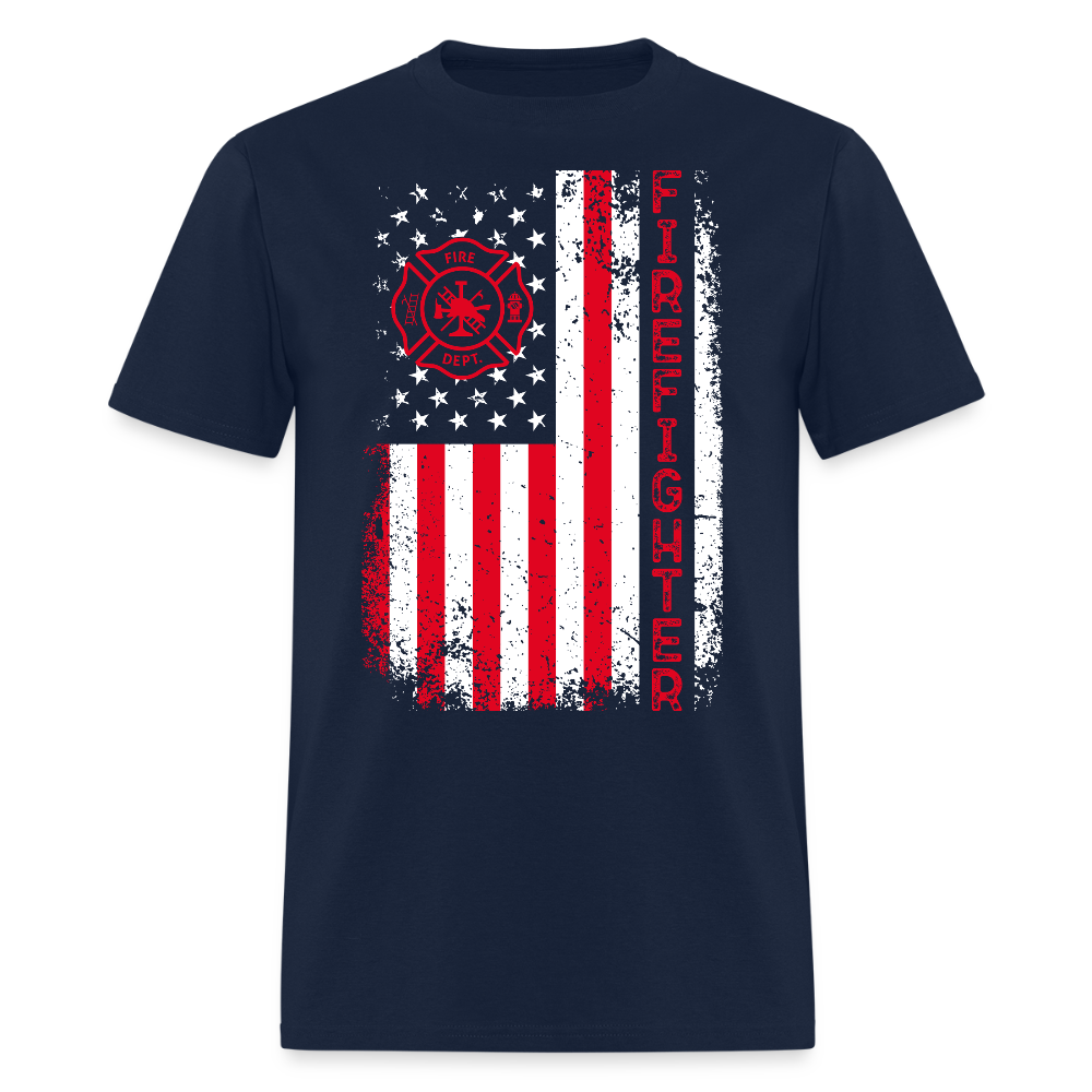 Thin red line American Flag Axe Patriot Firefighter Gift T-Shirt - navy