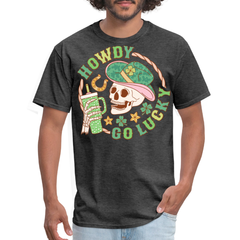 Lucky Cowgirl Skull Graphic Tee Western St Patrick’s Day T-shirt - heather black