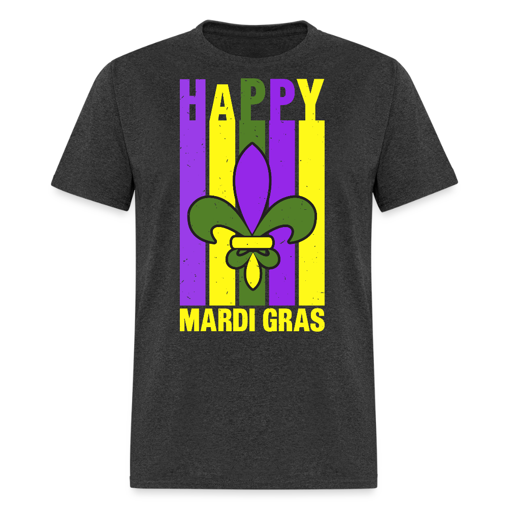 Happy Mardi Gras Graphic Tee Funny and Festive Mardi Gras T-Shirt - heather black