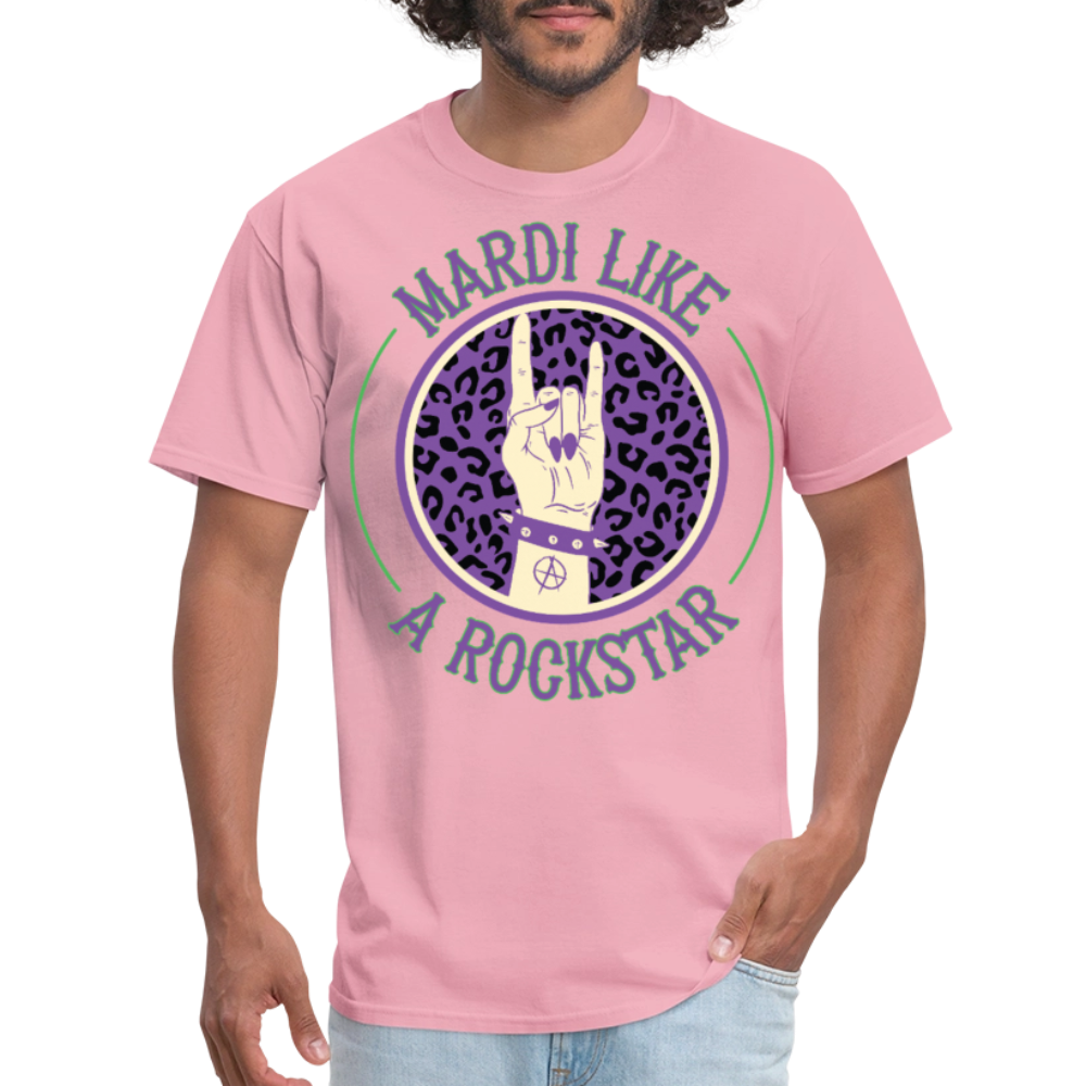 Leopard Print Rock Hand Gesture Tee Mardi Gras Rockstar T-shirt - pink