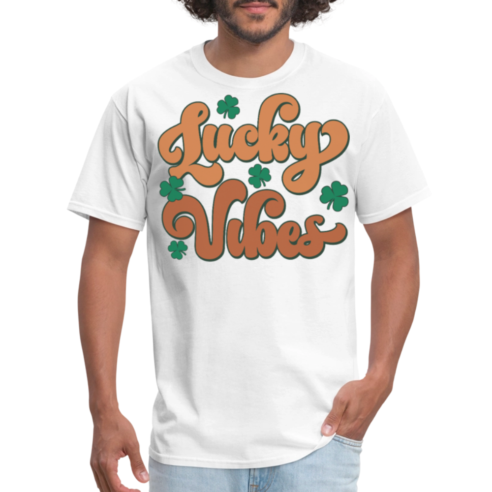 Trendy Irish Shamrock Lucky Vibes Graphic T-shirt - white