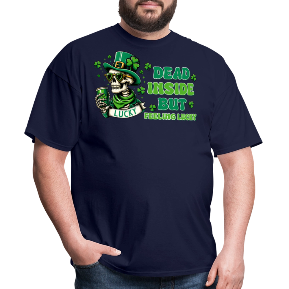 Dead Inside But Lucky St Paddy’s Skeleton T-shirt - navy