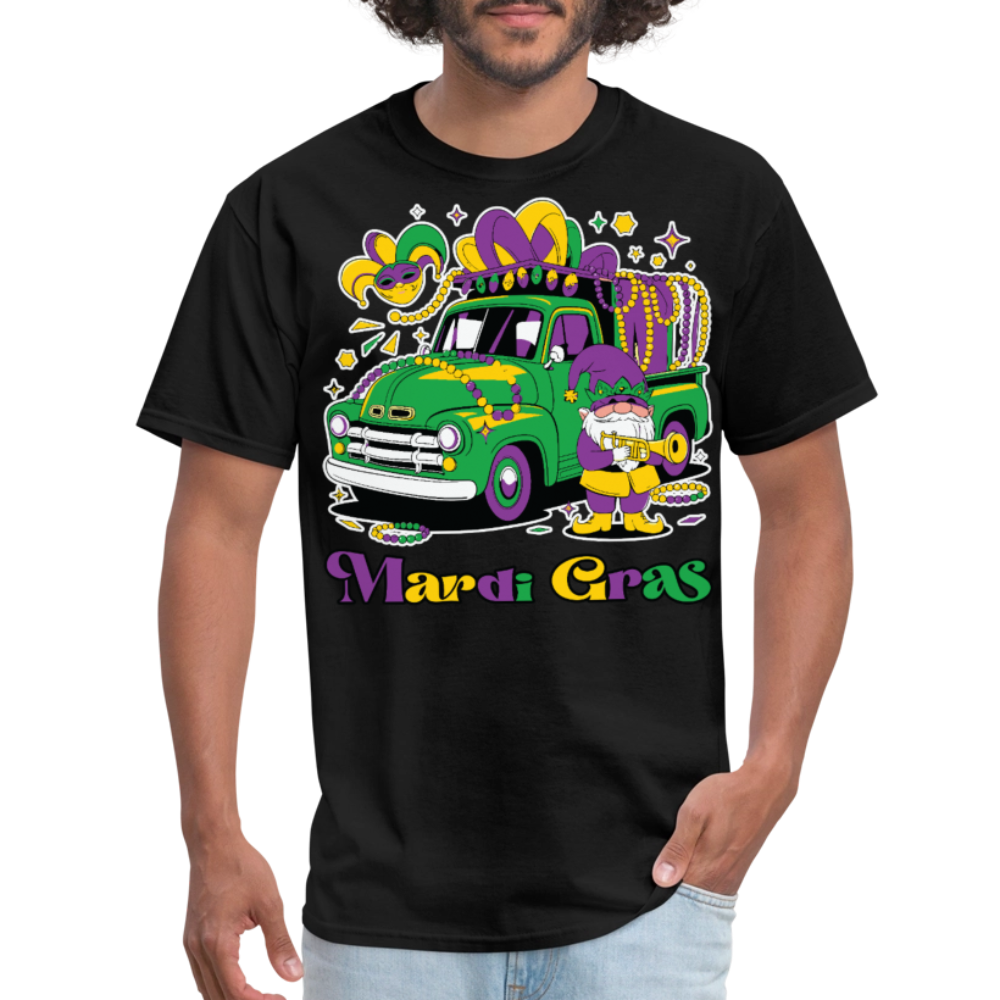 Funny Mardi Gras Truck And Beads Graphic Tee Mardi Gras Gnome T-shirt - black