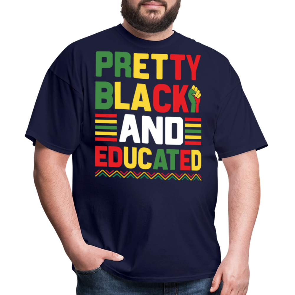 Pretty Black And Educated Tee Melanin Inspired Graphic T-shirt - navy
