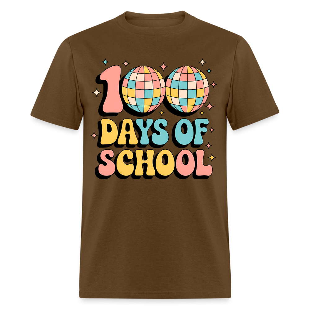 100 Days Of School Tee  For Teachers Funny Disco Theme T-shirt - brown