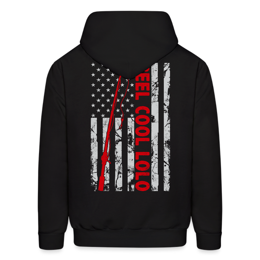 Reel Cool Lolo USA Flag Fisherman Gift Hoodie - black