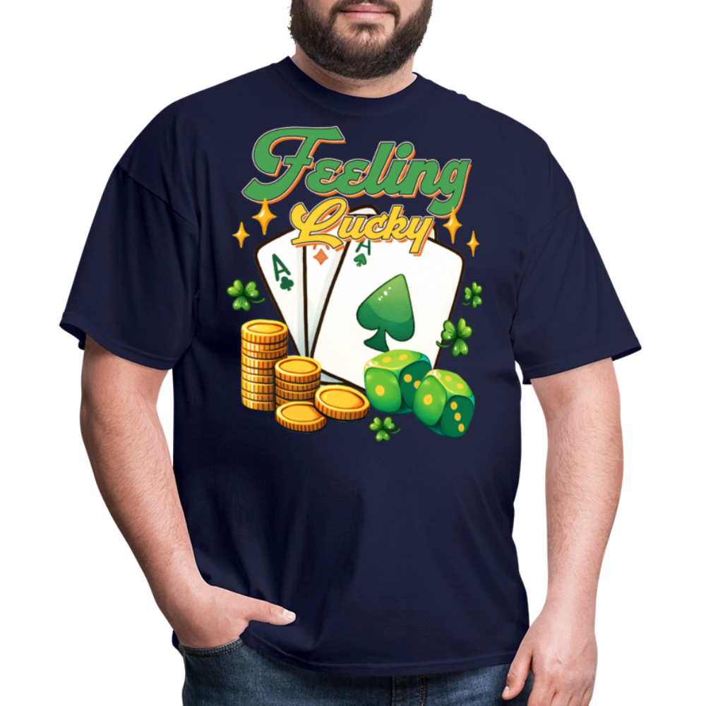 Feeling Lucky Poker Design Gamblers T-shirt - navy