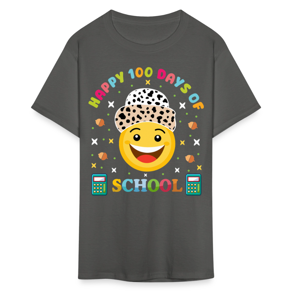 Happy 100 Days of School Teacher Tee 100 Days Smiley Face T-shirt - charcoal