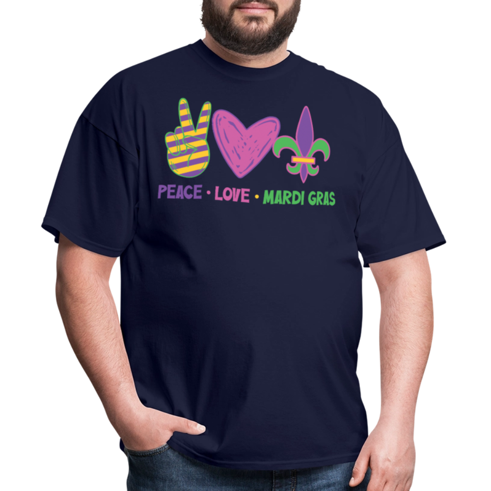 Peace Love Mardi Gras Shirt New Orleans Party Unisex T-shirt - navy