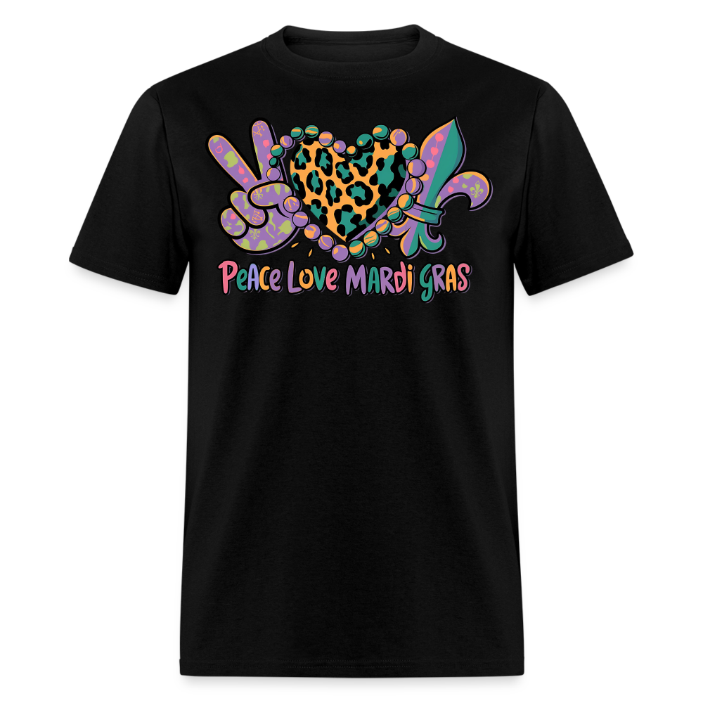 Peace Love Mardi Gras Graphic Tee Colorful Festival T-shirt - black