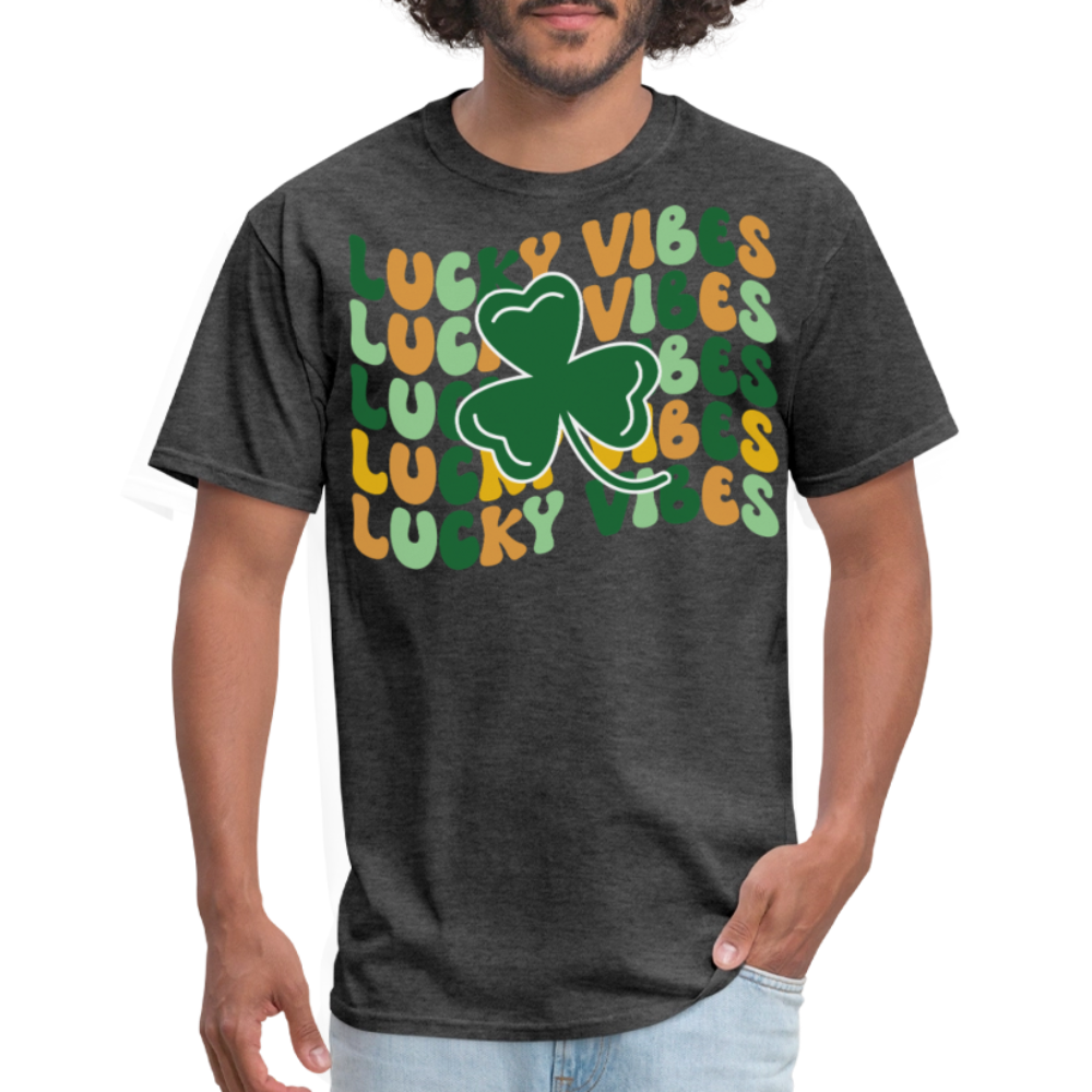 Retro Shamrock St Patrick’s Day Lucky Vibes T-shirt - heather black