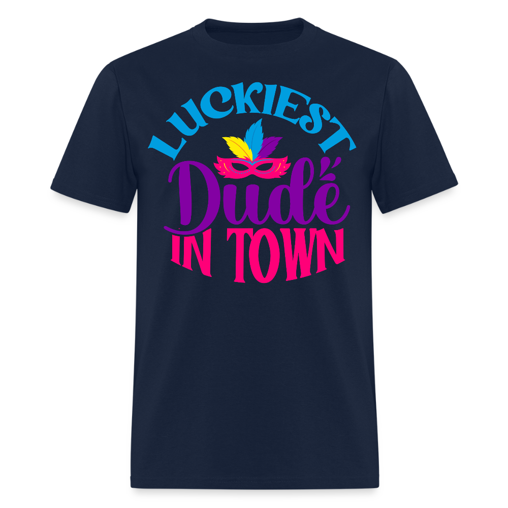 Luckiest Dude in Town Mardi Gras T-shirt - navy