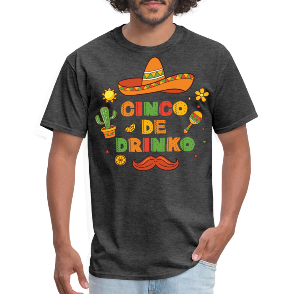 Sombrero and Mustache Party Tee Funny Cinco de Mayo drinking T-shirt - heather black