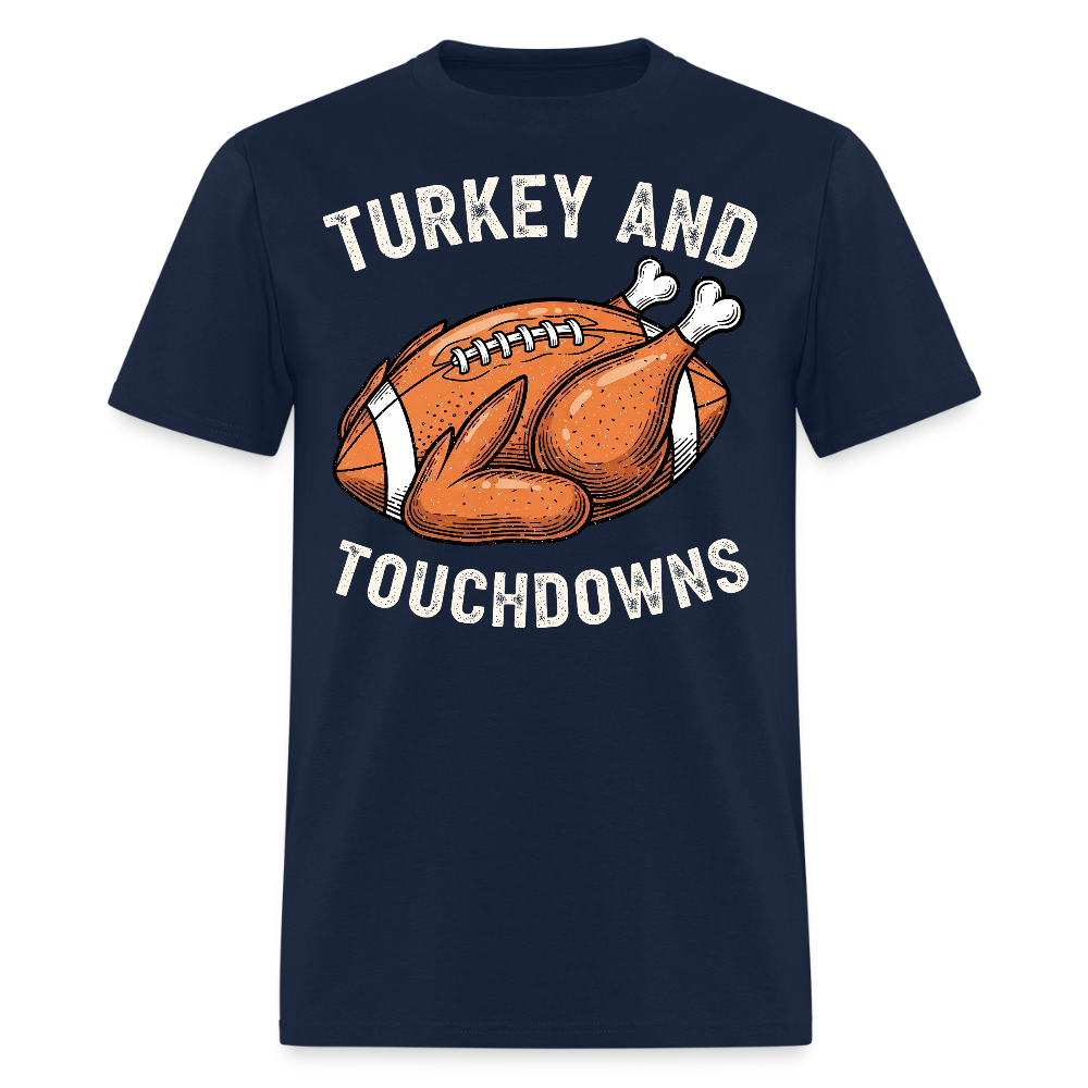 Turkey And Touchdowns Thanksgiving Football T-Shirt - navy