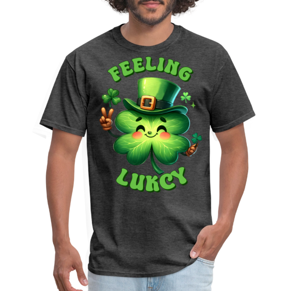 Funny Lucky Clover Graphic Tee Green Leprechaun Shamrock T-shirt - heather black