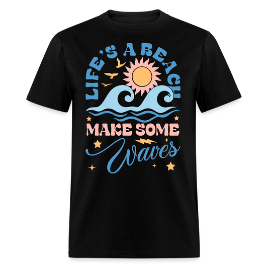 Life’s A Beach Make Wave Summer Ocean T-shirt - black