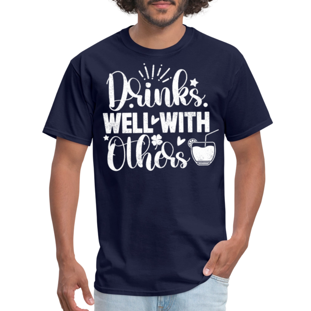 Drinks Well with Others Funny Beer T-Shirt for Party Lovers - navy