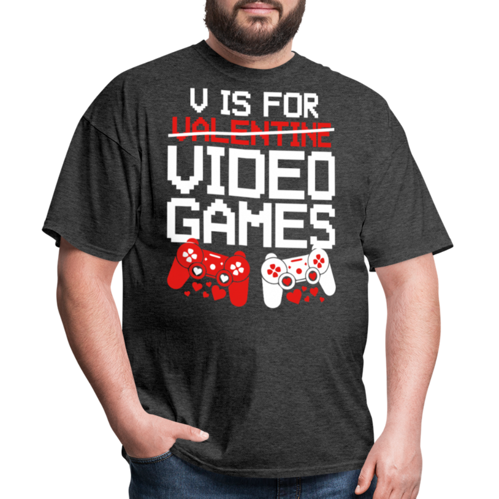 V Is For Video Games Funny Gamer Valentine's Gift - heather black