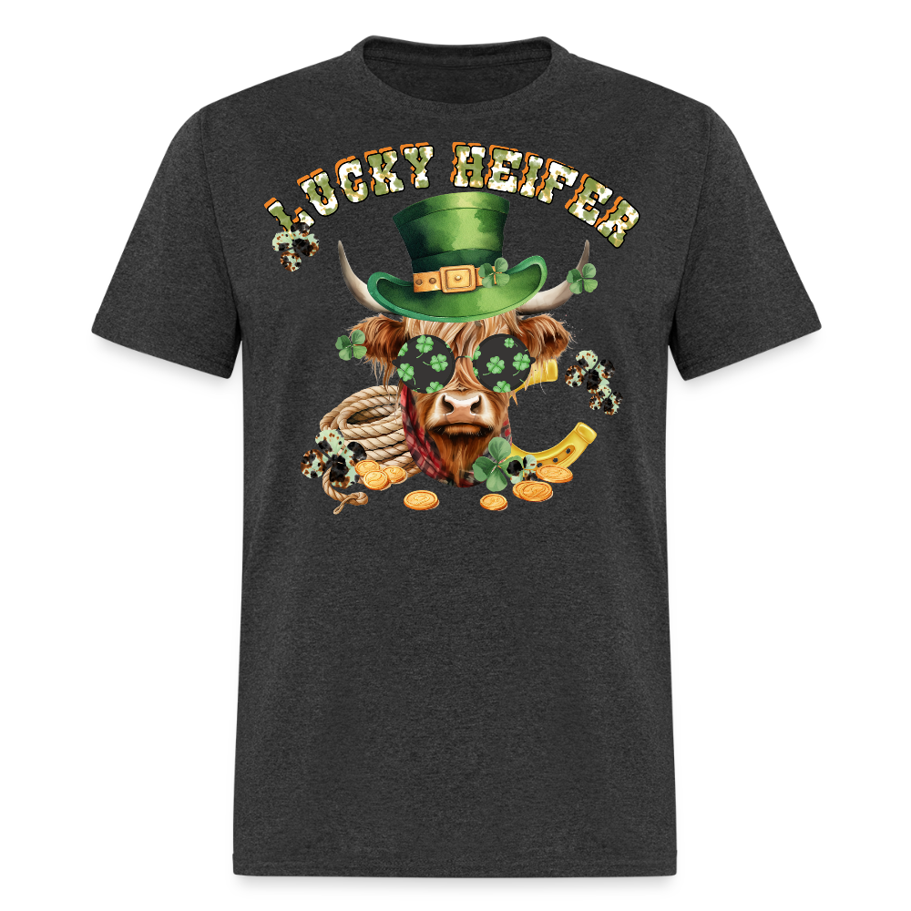 Lucky Heifer St Patrick’s Day Highland Cow Irish Lucky T-shirt - heather black