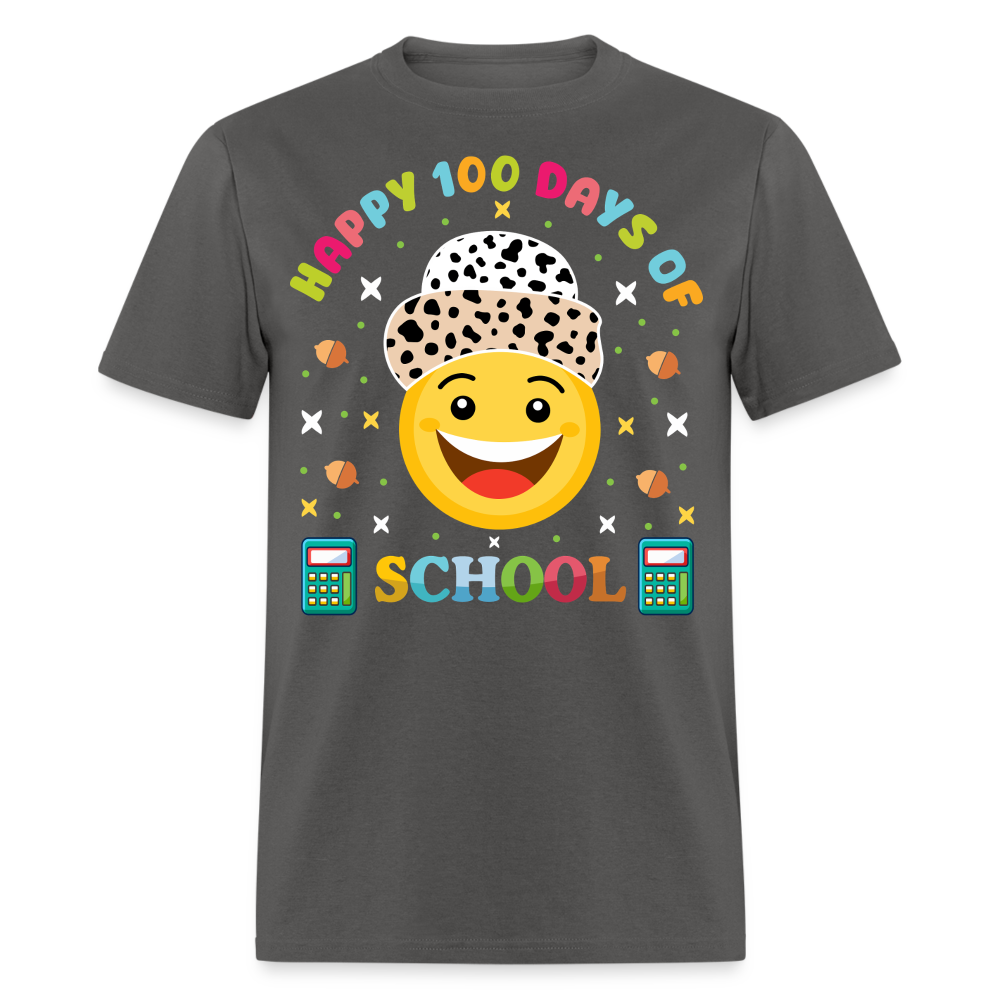 Happy 100 Days of School Teacher Tee 100 Days Smiley Face T-shirt - charcoal